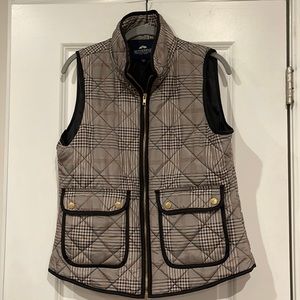 British Khaki Vest M Brown Black Zip Plaid